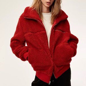 Aritzia Red Teddy Short Bomber